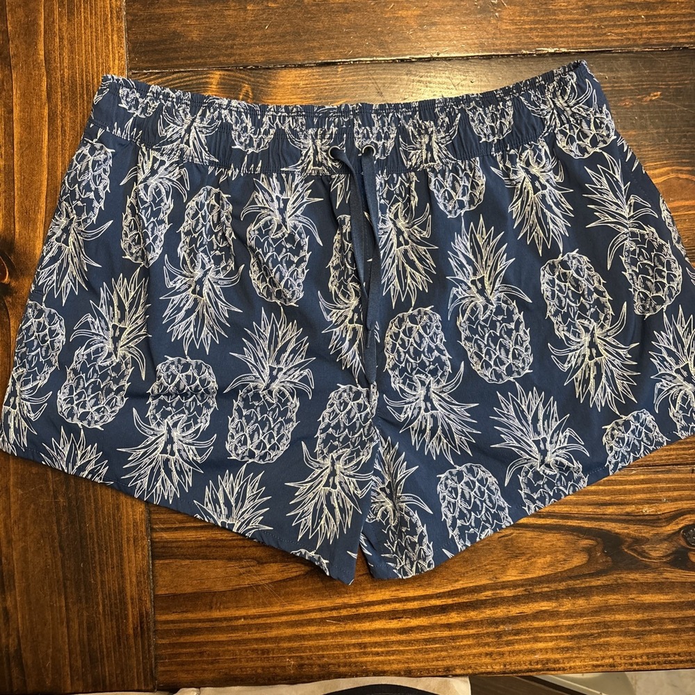 Lauren James Mens Navy Blue‎ Pineapple Print Swim Trunks Shorts XL Drawstring